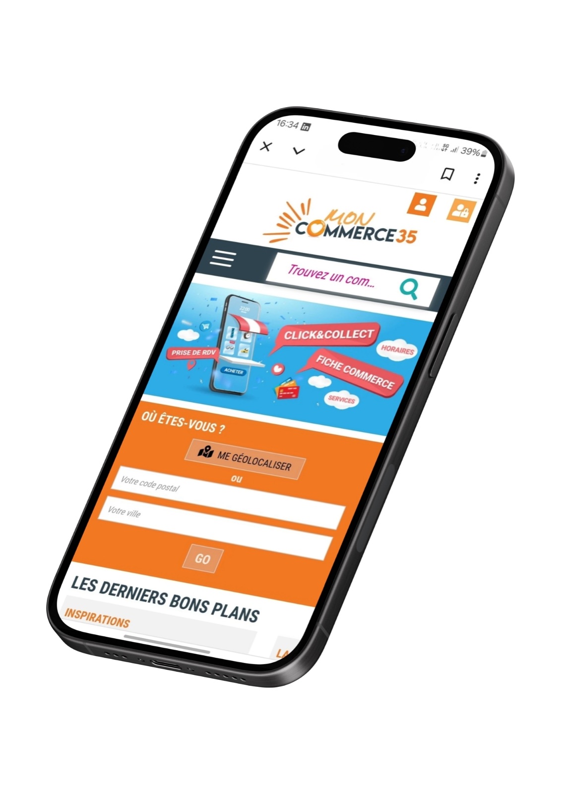 Interface mobile moncommerce35.fr